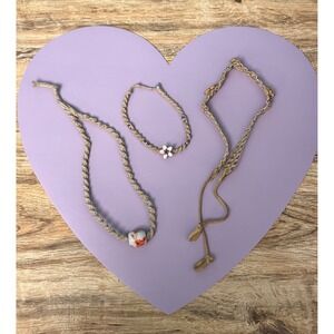 Hemp Jewelry Set Beige‎ Macrame Floral Beaded Boho Necklace Bracelet Anklet